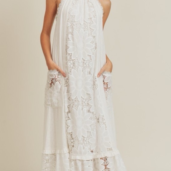 Just Me White Lace Boho Capri Maxi Dress - Picture 7 of 8